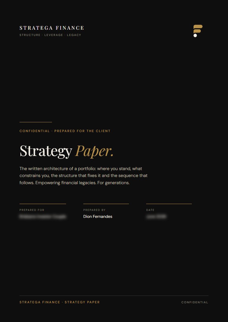 Stratega Finance Strategy Paper cover page, anonymised